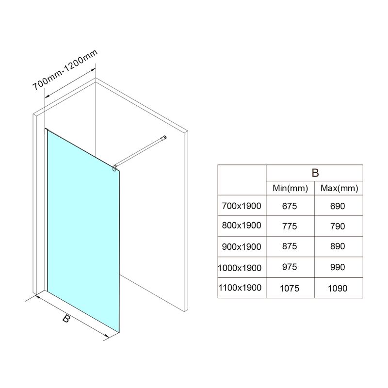 zastena WALK-IN jednodilna k instalaci na zed 1000x1900mm, sklo brick