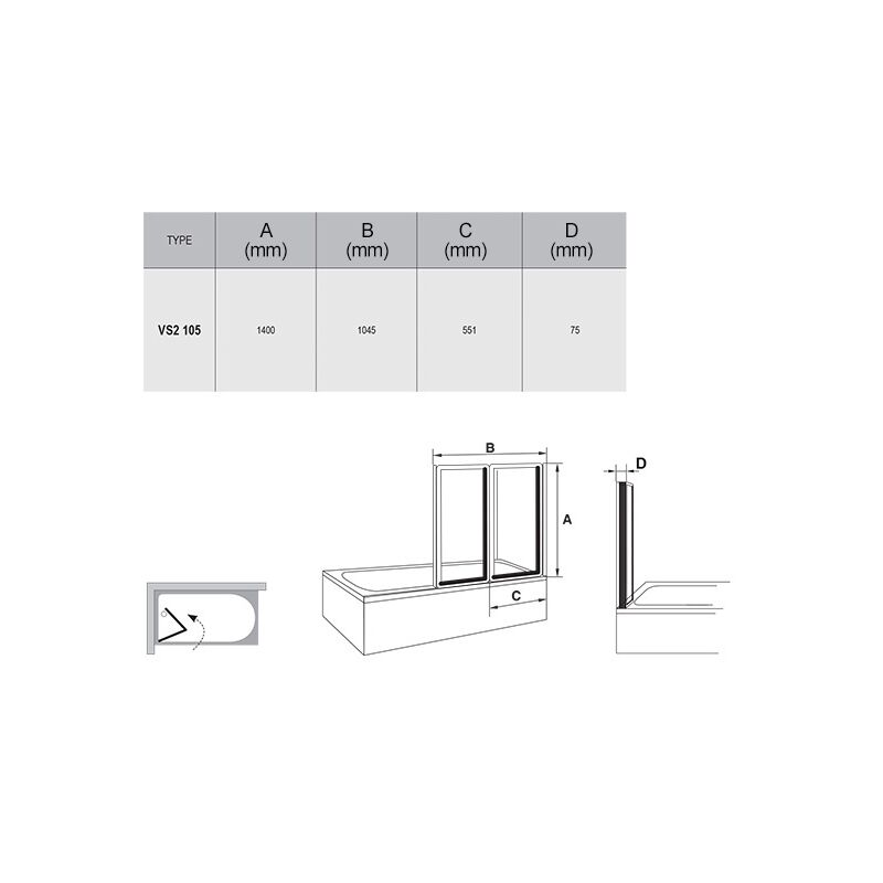 Vanová zástěna VS 2 105 bílý/Grape šířka 1045mm