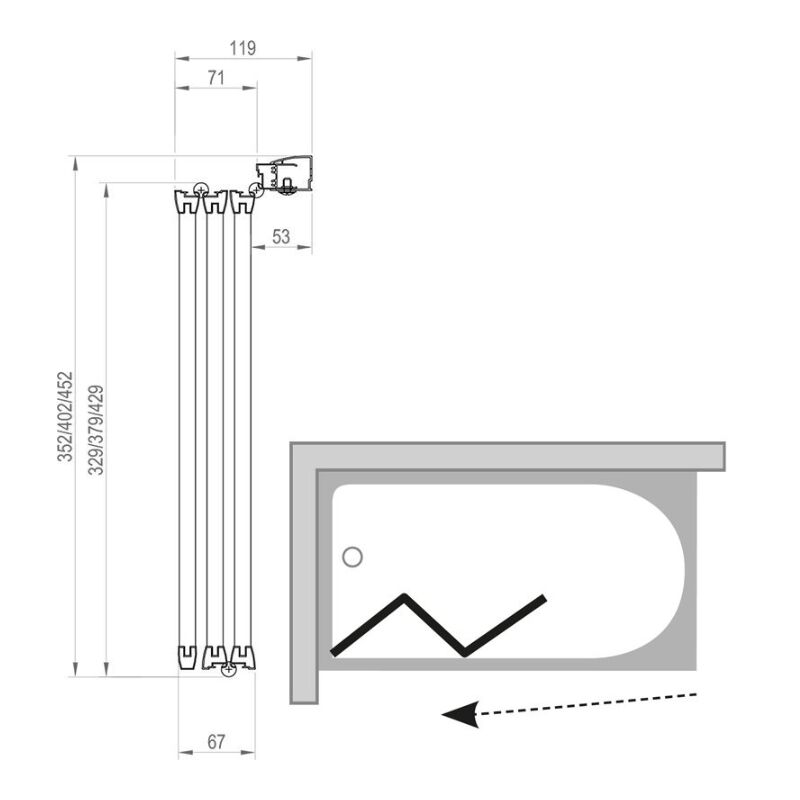 Vanová zástěna VS 3 130 bílá/Grape š.1296mm
