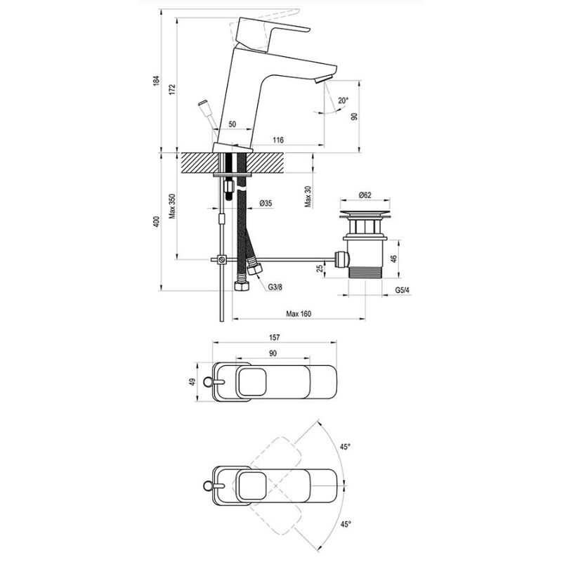 RA TD 013.00CR Umyvadlová stojánková baterie 172 mm s výpustí