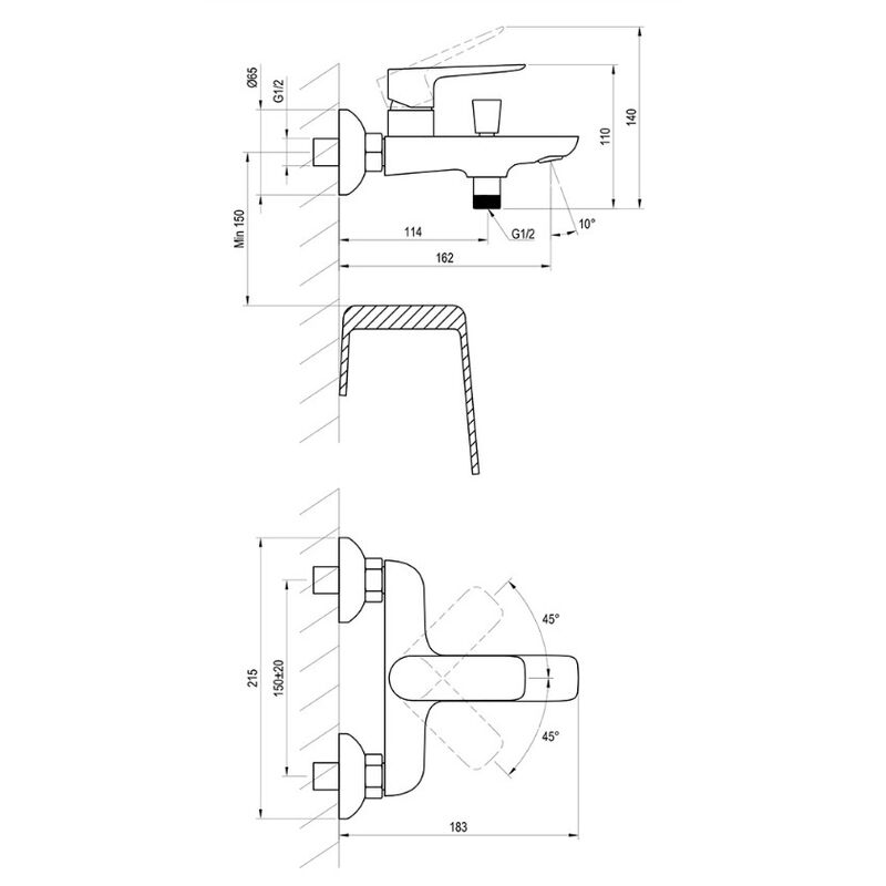 RA CL 022.00/150 vanova nastenna baterie bez setu