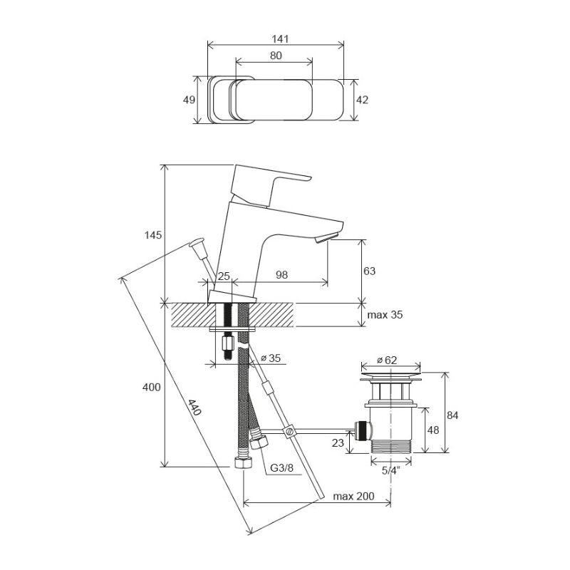 RA TD 011.00CR Umyvadlová stojánková baterie 144 mm s výpustí