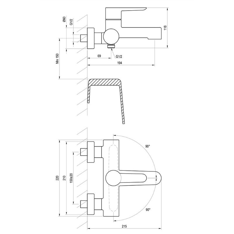 RA PU 022.00/150 vanova nastenna 150mm