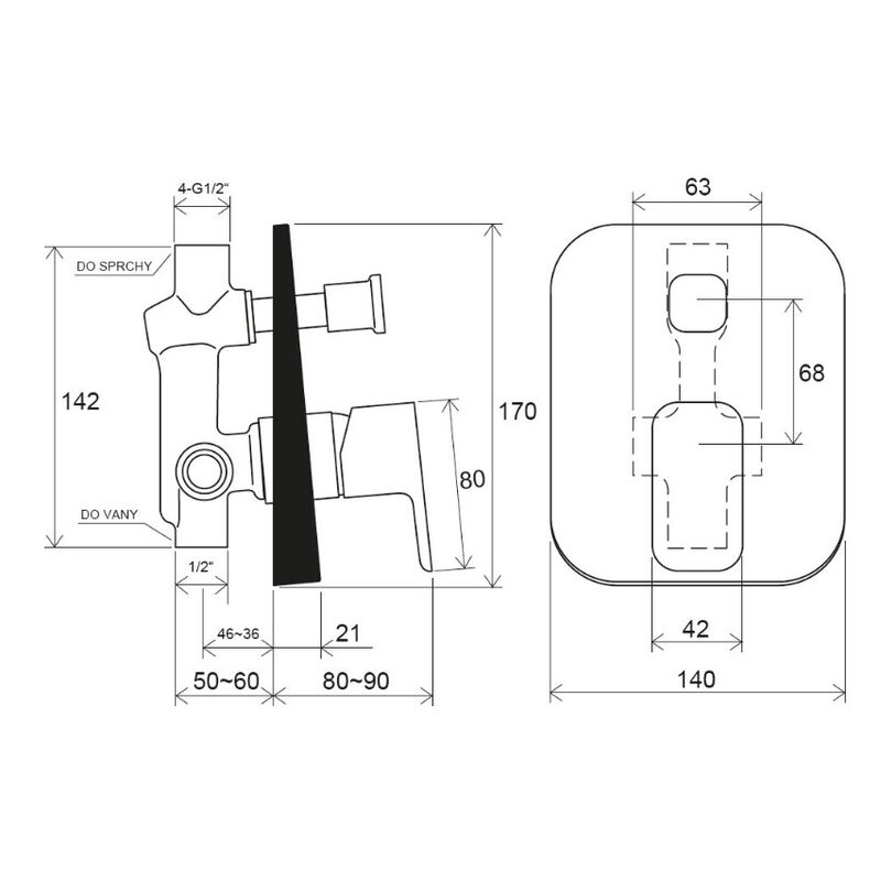 RAVAK Černá podomítková baterie 10° Free black, s přepínačem