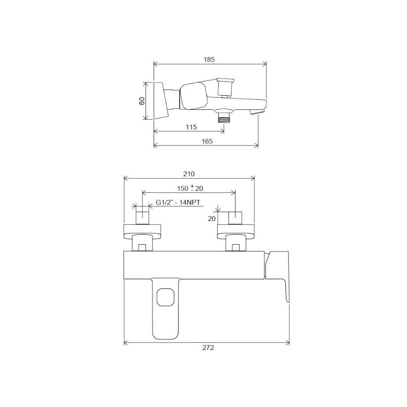 RAVAK Černá vanová nástěnná baterie 10° Free black