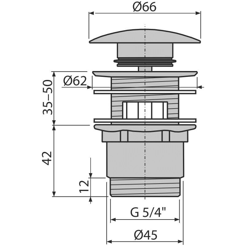 výpusť umyvadl. A390 CLICK-CLAK 5/4 celokovová, velká zátka