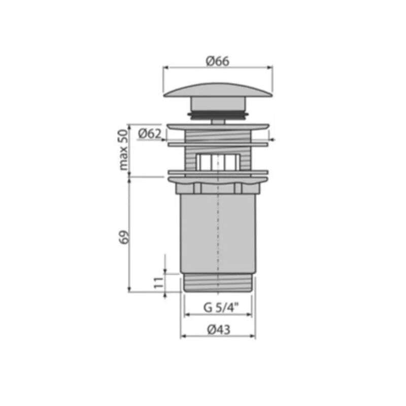 výpust umyvadlová click/clack 5/4 celokovová ALCA PLAST velká zátka A392