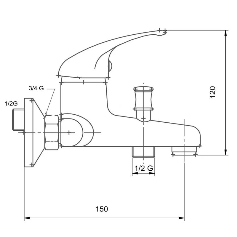 METALIA nástěnná vanová 55 120.0 150 komplet páka s otvorem