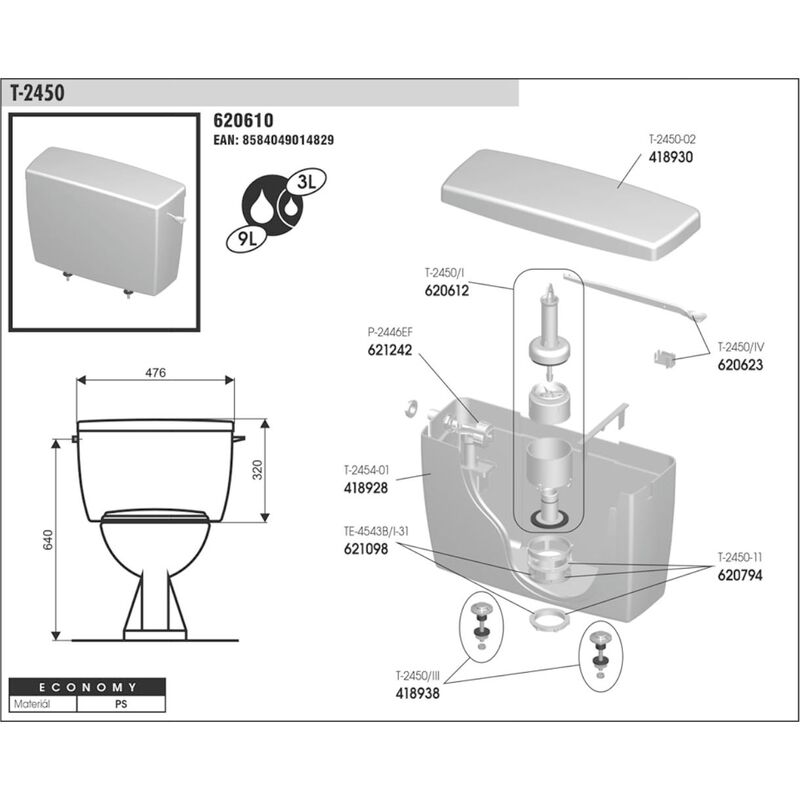 splachovací nádržka T 2450  WC kombi