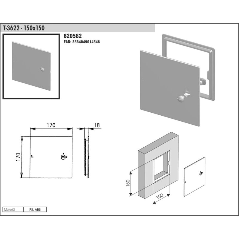 dvířka vanová T 3622 150x150 plastová