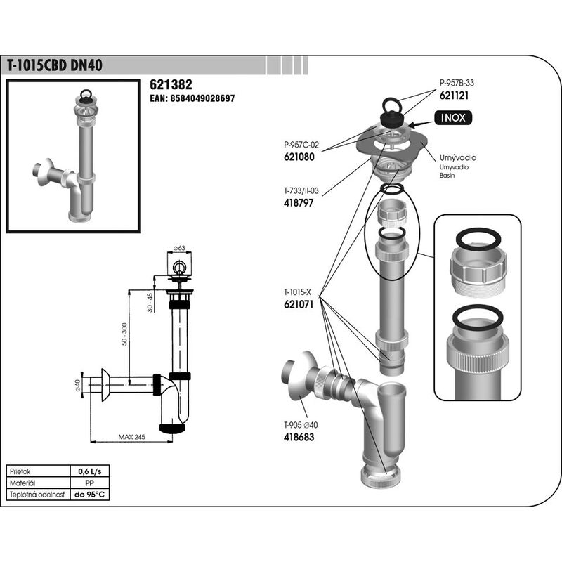 umyvadlový sifon T 1015 CBD DN 40