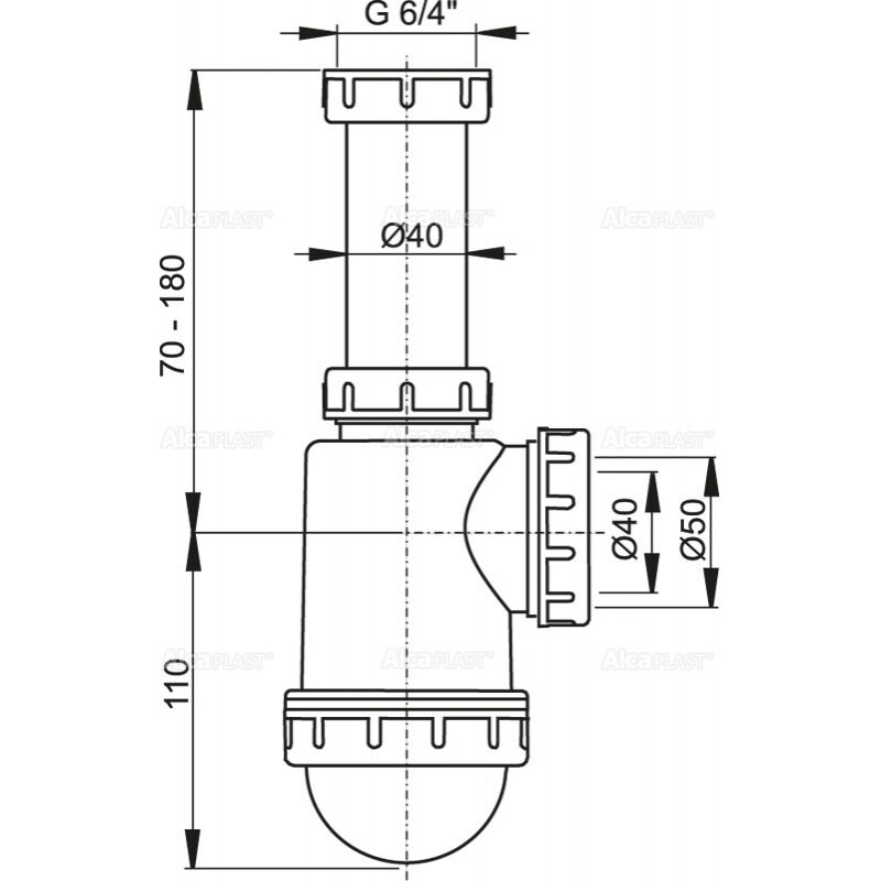 A443 d50/40 sifon drez. s prevlecnou matici 6/4 