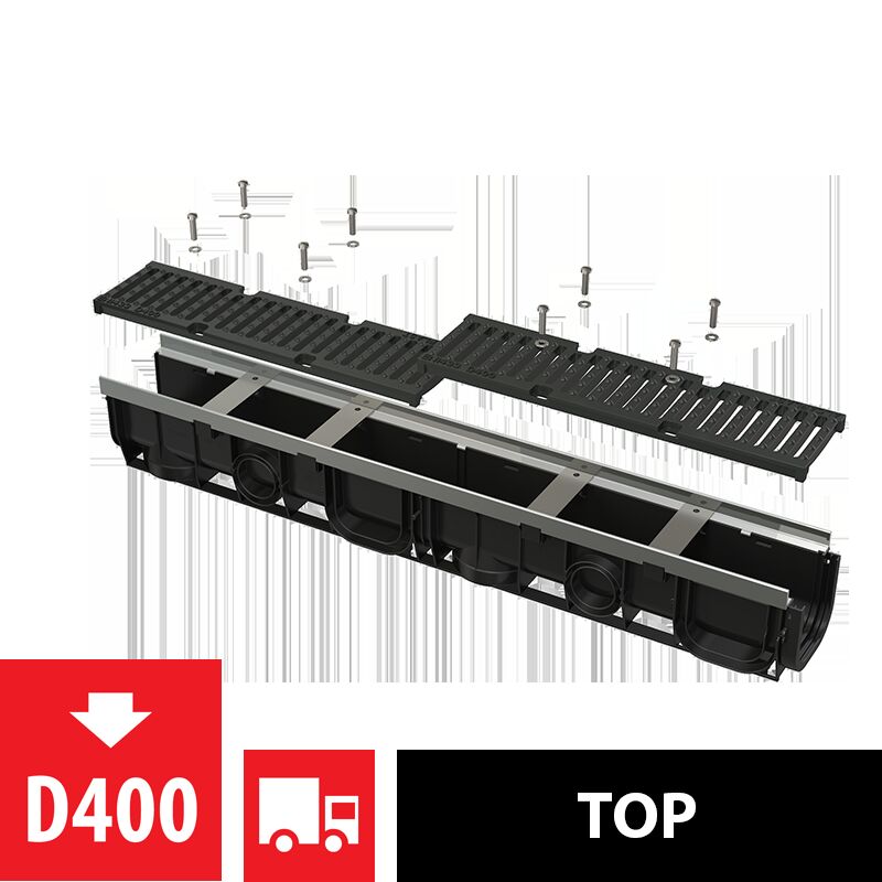 ALCA PLAST AZV103-R201 Venkovní žlab 100mm s kovovým rámem a litinovým roštem