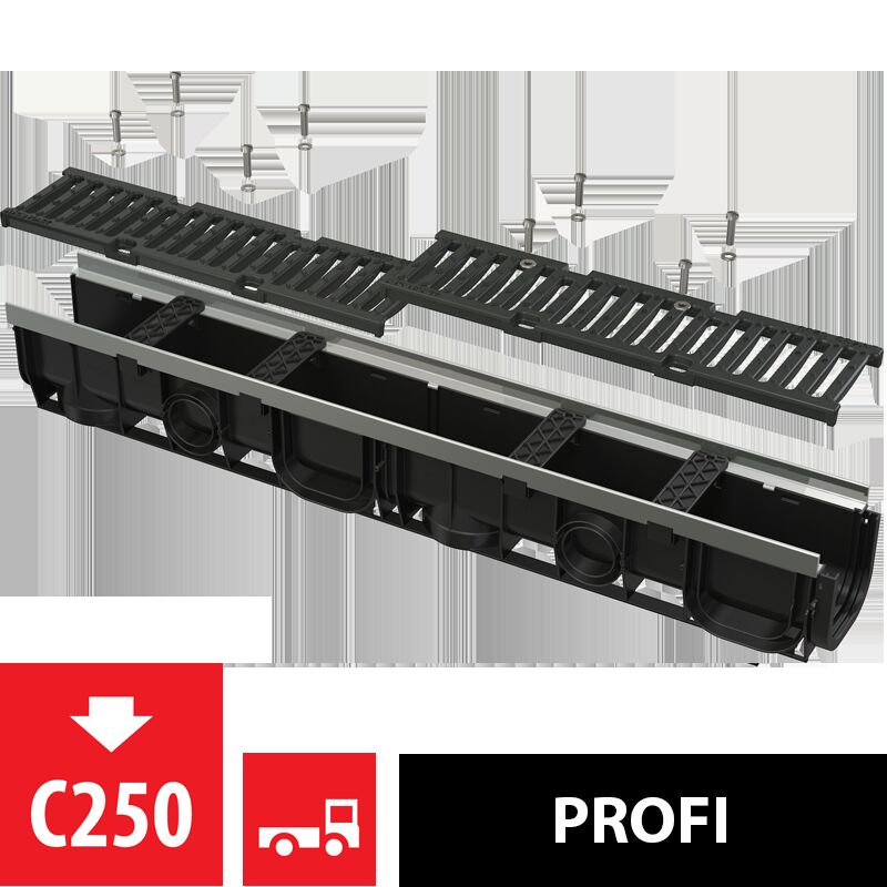 ALCA PLAST AVZ103-R202 Venkovní žlab 100mm s kovovým rámem a litinovým roštem C250