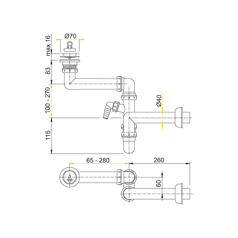 ALCADRAIN Sifon dřezový A870P-DN40 