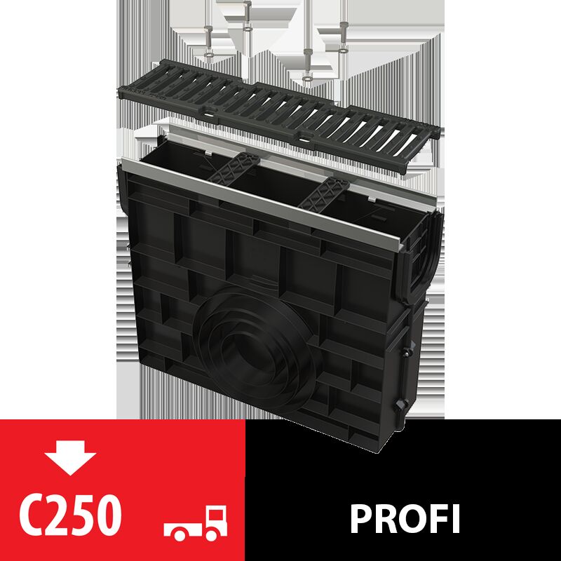 ALCA PLAST AVZ103R-R202 Venkovní žlabová vpust pro AVZ103 s kovovým rámem a litinovým roštem C250