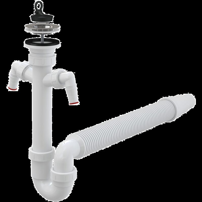 ALCADRAIN Sifon trubkový s nerezovou mřížkou DN70, dvěma přípojkami a flexi hadicí A840-DN50/40