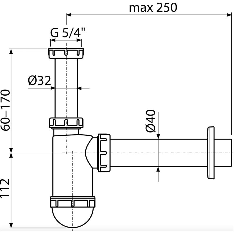 sifon umyvadlový ALCA PLAST d40 s převlečnou maticí 5/4 A43