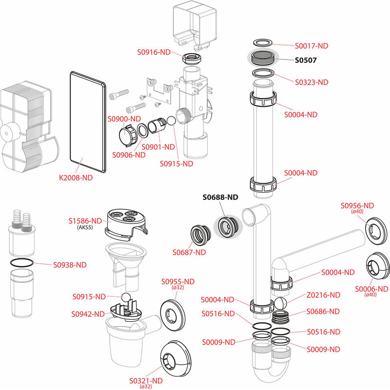 AKS1 nalevka se sifonem pro odkapavajici kondenzat bila