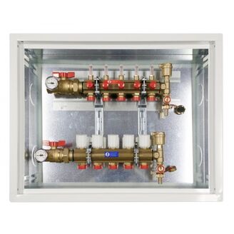 Giacomini R553FK komplet rozdělovač s kul.kohouty,teploměry,vypoušt.,odvzduš. do zdi R500; 1x18/5