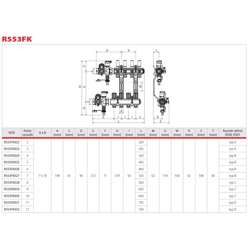 GIA-R 553FK 1 x18/2 rozdelovac R553F s kul.koh.,teplomery,vypoust.a odvzd. bez drzaku