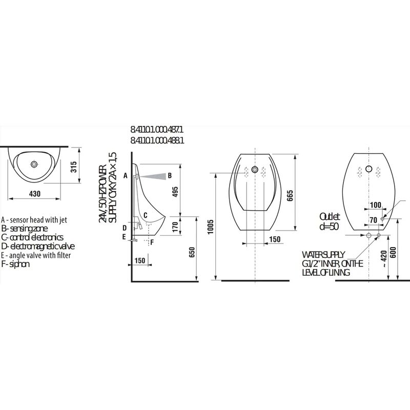 urinál DOMINO 4110.1 s otvorem pro ventil