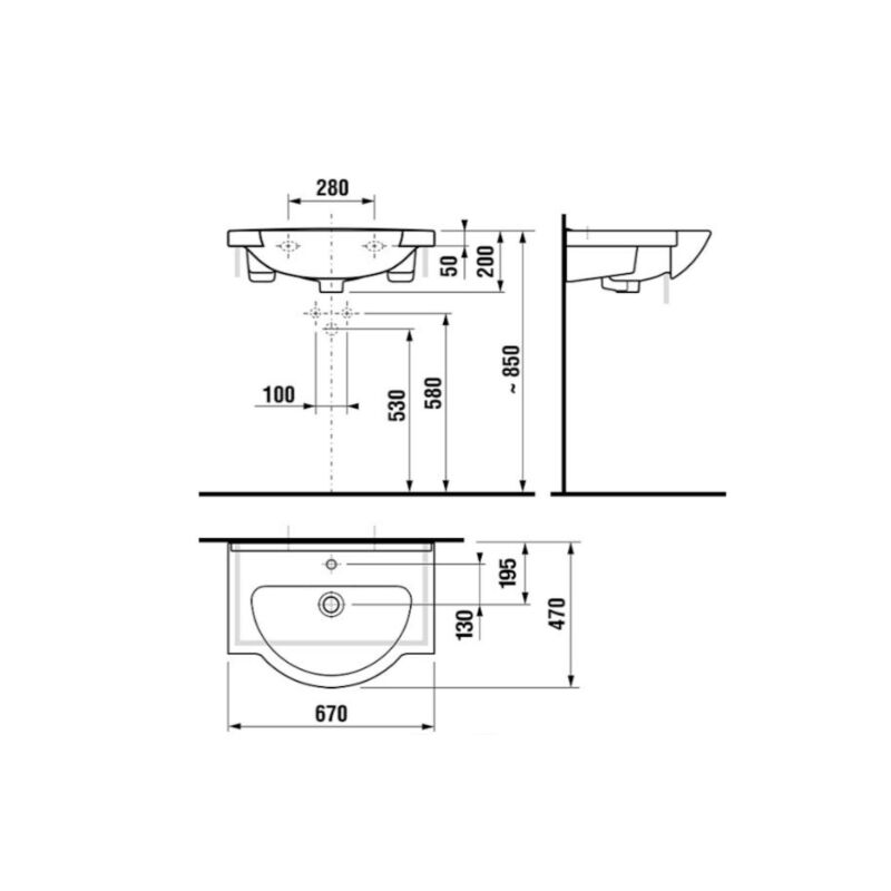 nábytkové umyvadlo MIO 1471.5-104 - 67x47cm 104 s otvorem bílé