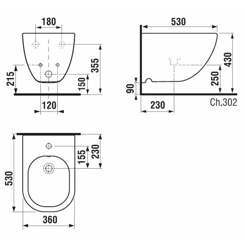 MIO 3171.2-302 bidet závěsný bez otvoru vc.instal.sady Easyfit