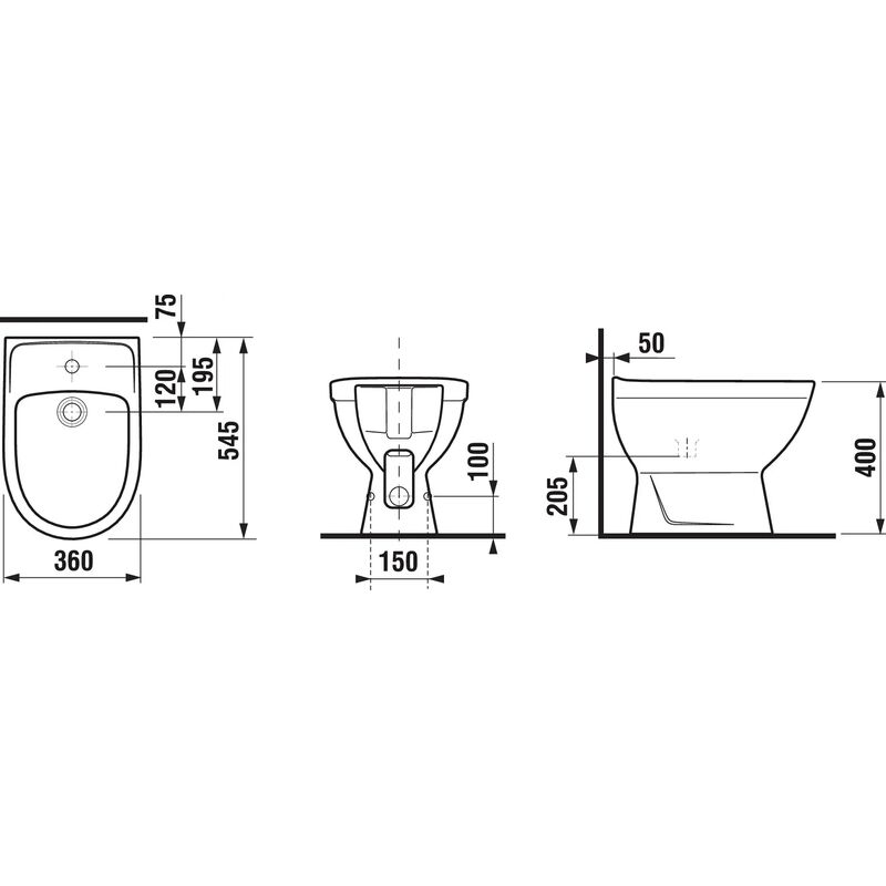 stojící bidet LYRA plus 3238.1.304 s 1 otvorem pro baterii