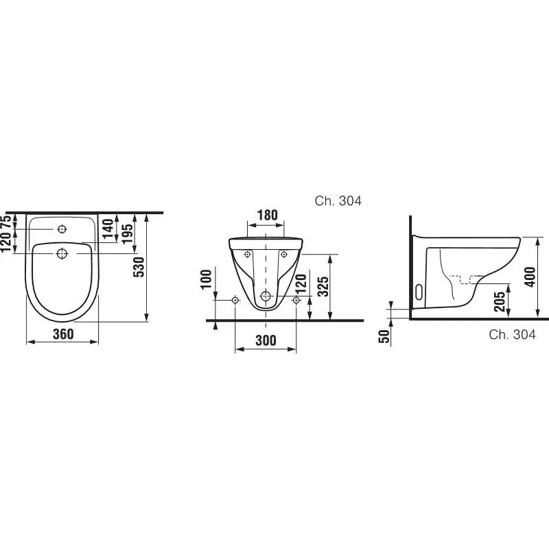 závěsný bidet LYRA plus 3038.1.304 s 1 otvorem pro baterii s postran. otvory pro přívod vody