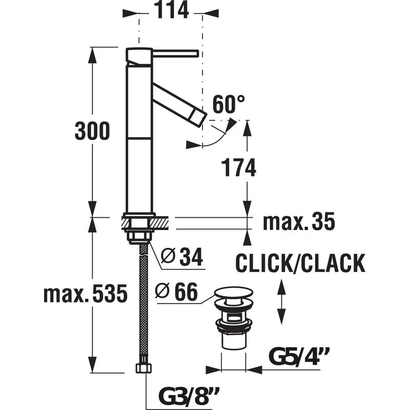 MIO stojánková umyvadlová 1171.8.004  pro umyv.mísy se zátkou click-clack chrom