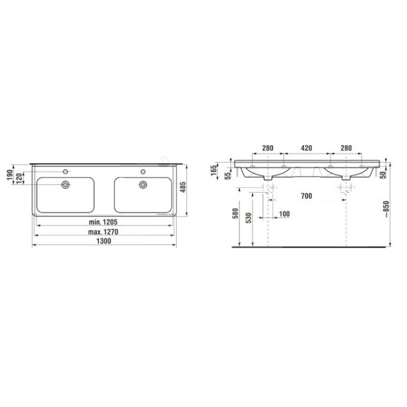 dvojumyvadlo CUBITO 1442.0.000.104 130cm   s otv. 104