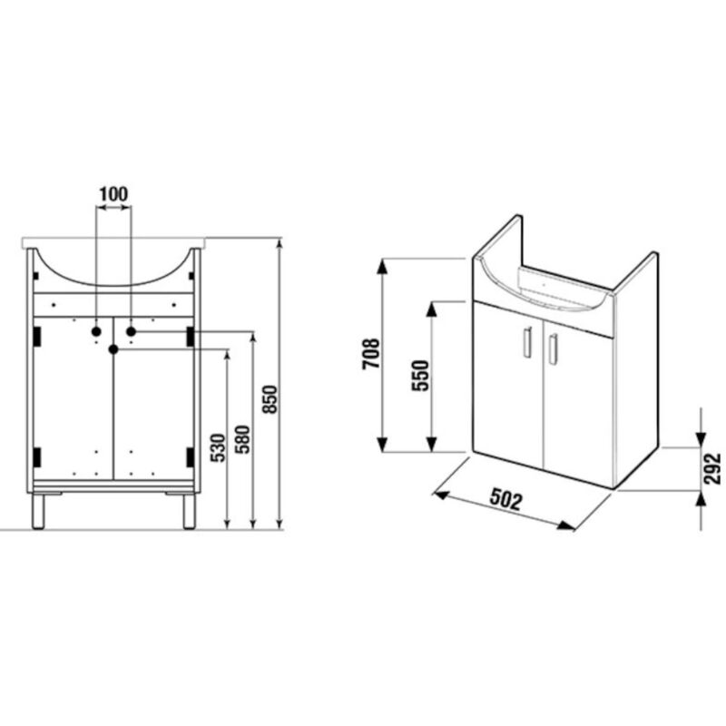 Jika LYRA pack skříňka s 2 dveřmi Vvčetně umyvadla 53 cm H4519514323001