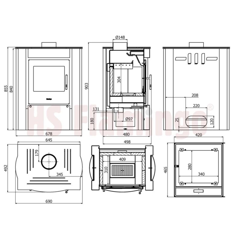 HS FLAMINGO krbova kamna 9kW AMOS hneda-sametova