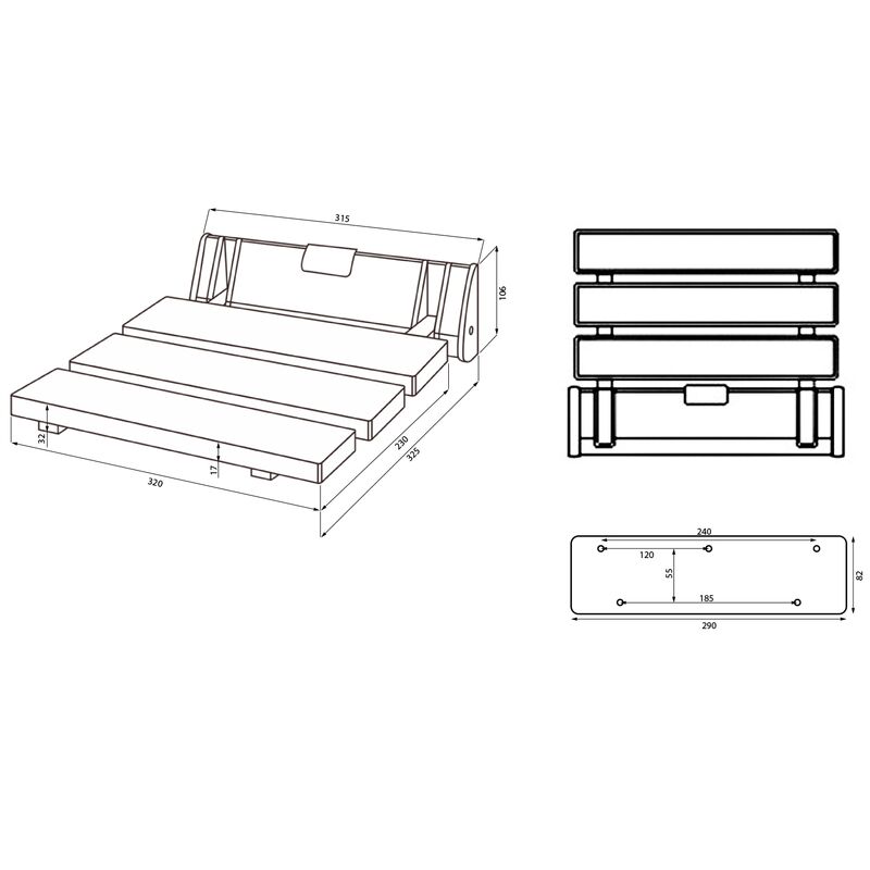 sedatko do sprchy sklopne 32x23 bambus